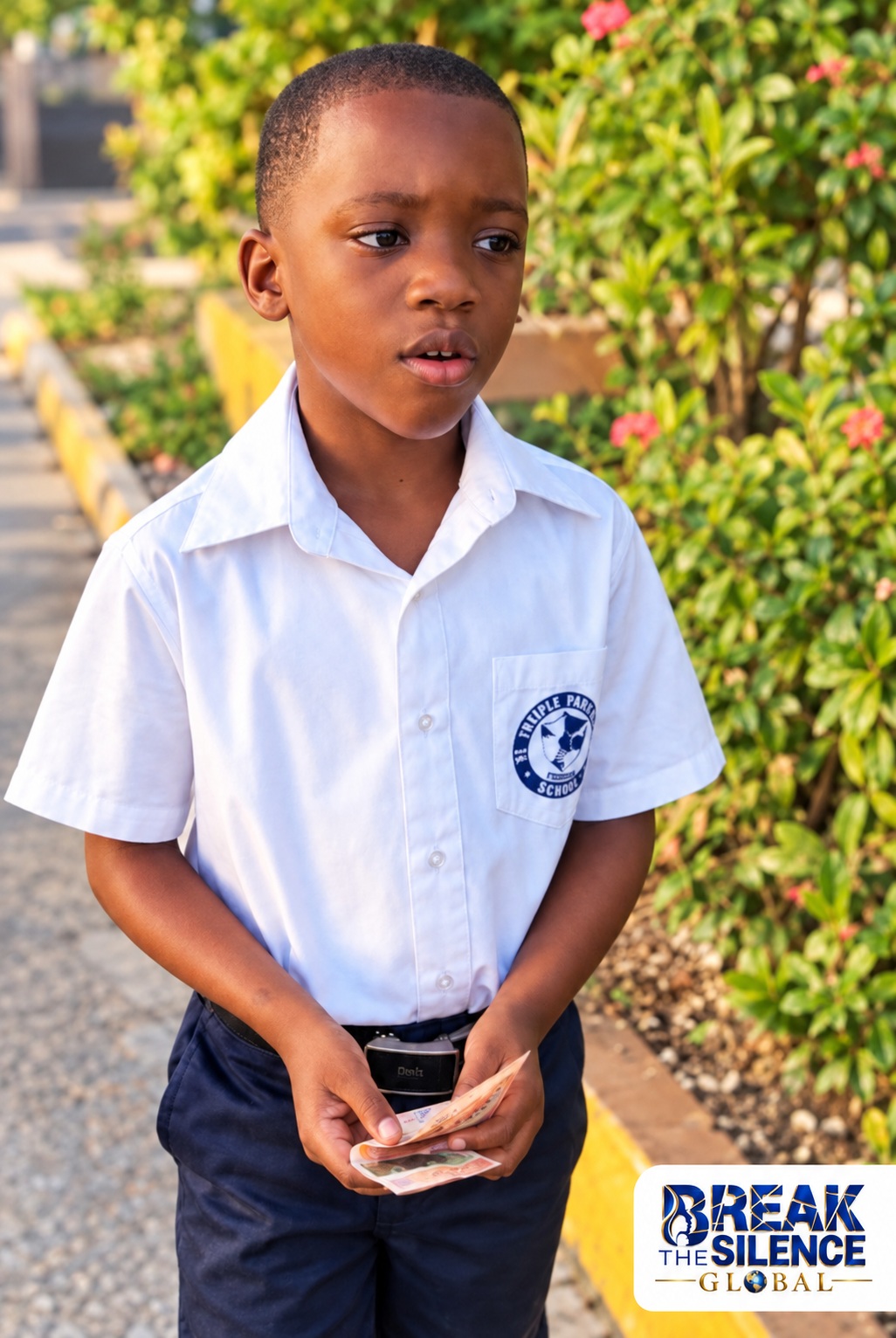 Cash for Grades child recipient in a white school shirt