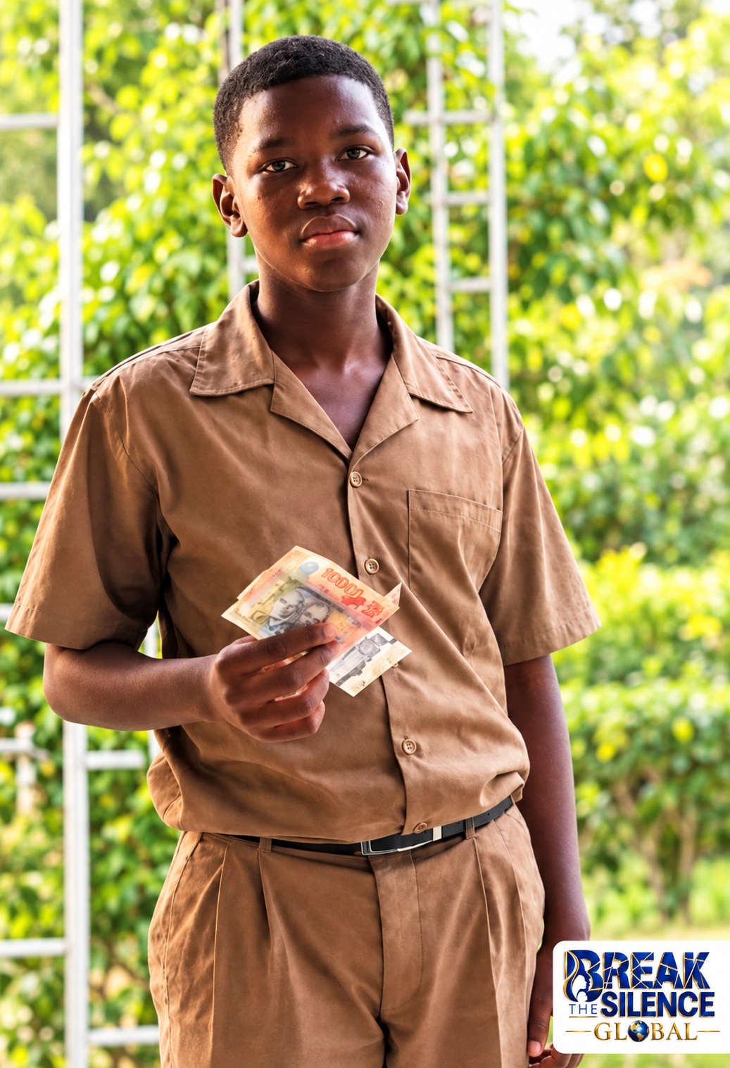 Cash for Grades child recipient in a brown school uniform