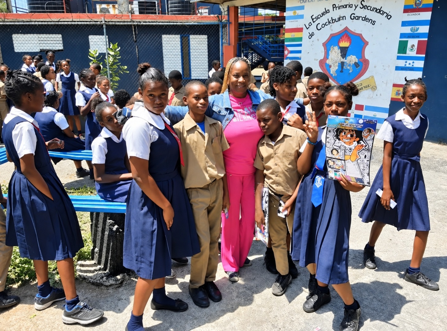Sandra Wright with a group of students at the 2023 conflict resolution workshop in Jamaica