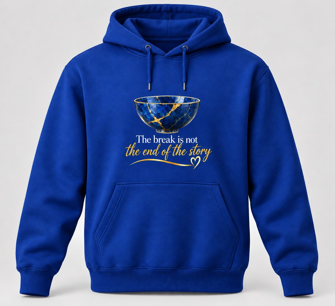 Pullover hoodie in royal blue with the BTSG Kintsugi design
