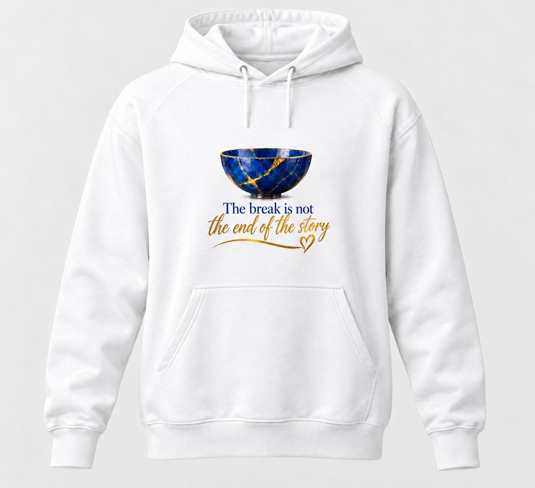 Pullover hoodie in white with the BTSG Kintsugi design