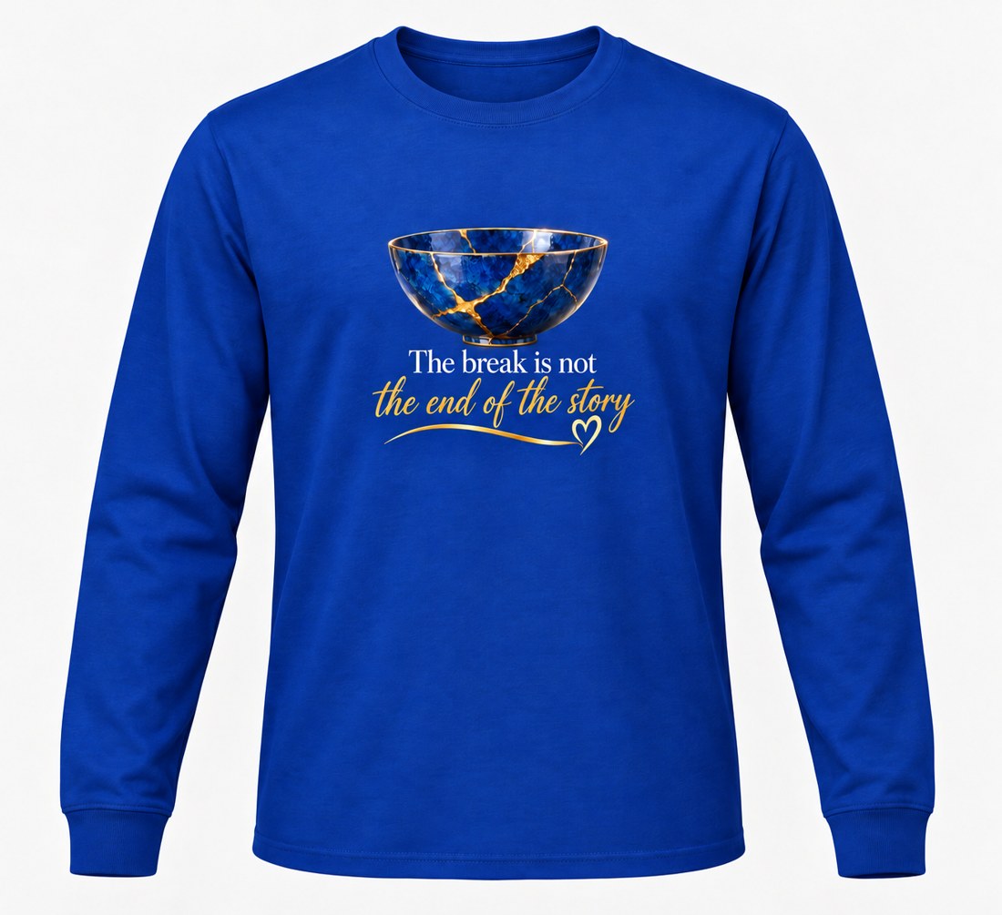 Long-sleeve T-shirt in royal blue with the BTSG Kintsugi design