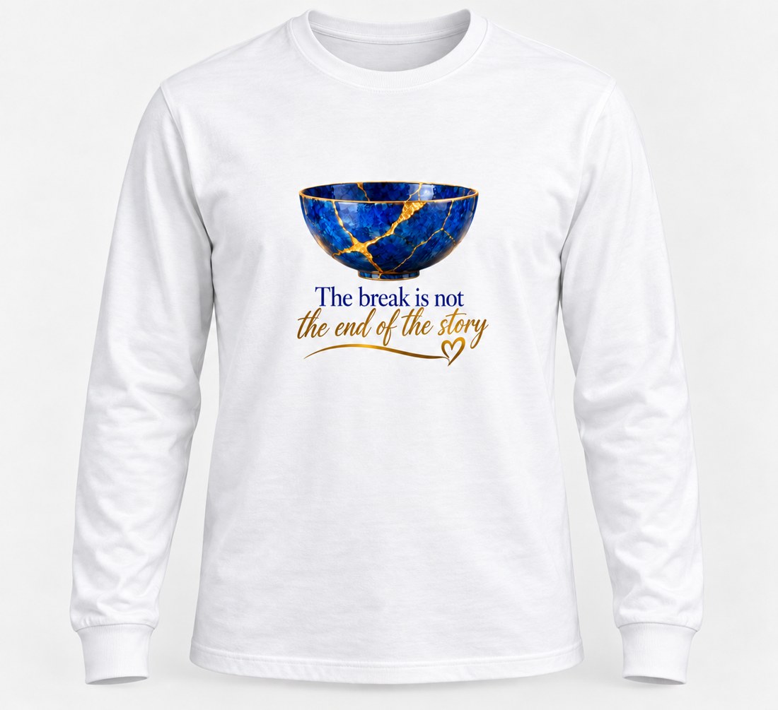 Long-sleeve T-shirt in white with the BTSG Kintsugi design