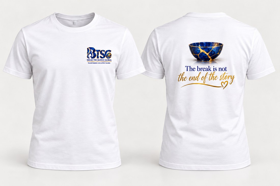 Men’s short-sleeve T-shirt in white with the BTSG Kintsugi design